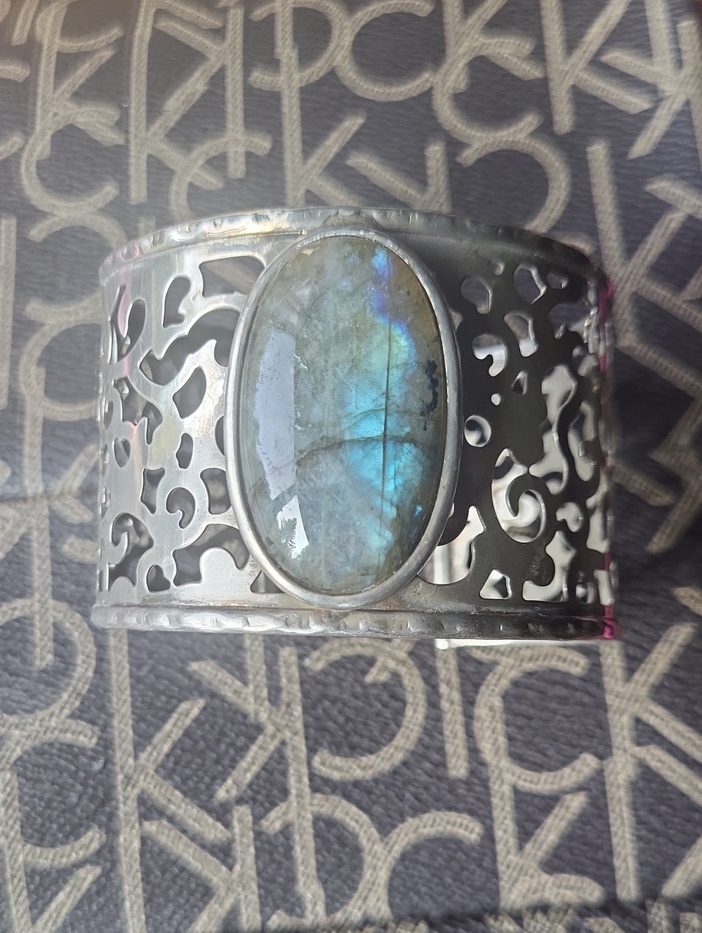 Milor Italian Filigree Cuff Bracelet Blue/Greem Labradorite Stone BRAND NEW
